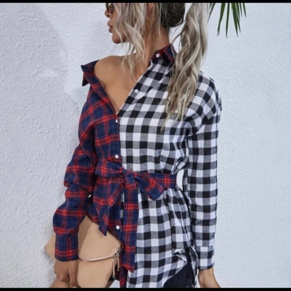 Plaid Button Down Tunic - Picture 1 of 7